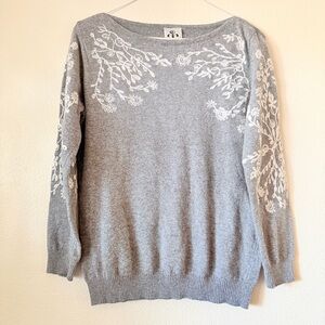 Chic Gray Sweater with White Embroidery